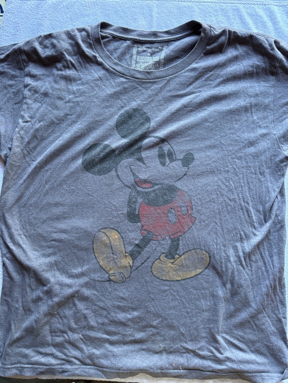 Disney Gray Mickey Mouse Short Sleeve Tee with Red and Yellow Accents